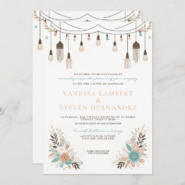 Boho Floral Lights Wedding Kaart