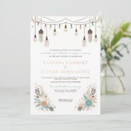 Boho Floral Lights Wedding Kaart