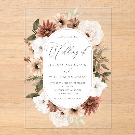 Boho Floral Lijst Acryl Huwelijksuitnodiging Acryl Uitnodigingen (Voorkant)