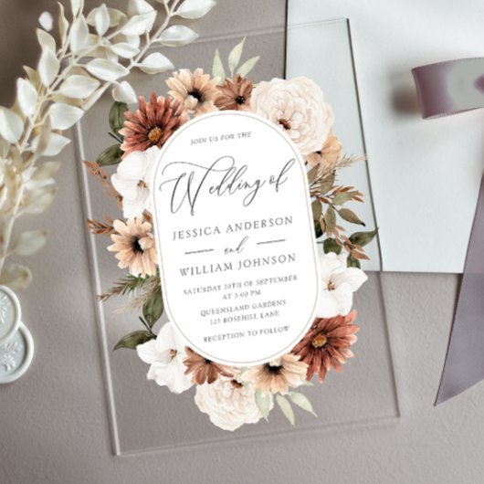 Boho Floral Lijst Acryl Huwelijksuitnodiging Uitnodigingen