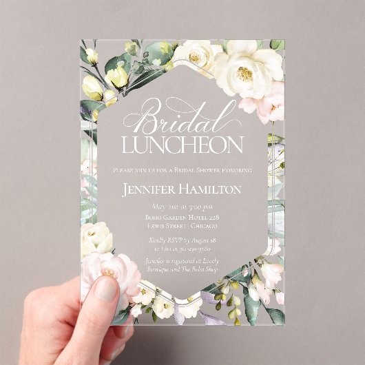 Boho Floral Lijst Bruids Luncheon Vrijgezellenfees Acryl Uitnodigingen (Insitu (Draagbaar))