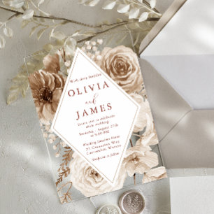  Boho Floral Lijst bruiloft Acryl Uitnodigingen