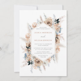 Boho Floral Lijst Dusty Blue Wedding Kaart