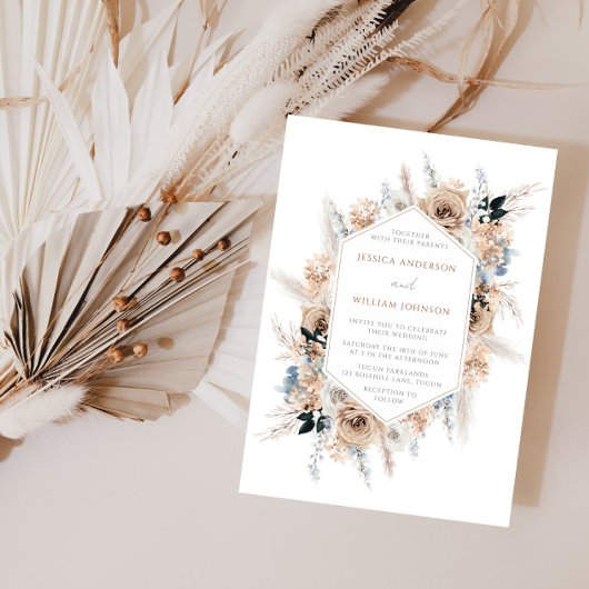 Boho Floral Lijst Dusty Blue Wedding Kaart