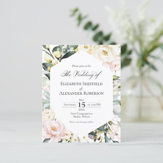 Boho Floral Lijst foto bruiloft uitnodiging (Staand voorkant)