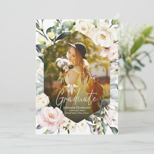 Boho Floral Lijst Foto Medisch Afstuderen Aankondiging (Staand voorkant)