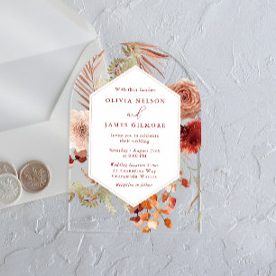 Boho Floral Lijst Modern Wedding Acryl Uitnodigingen