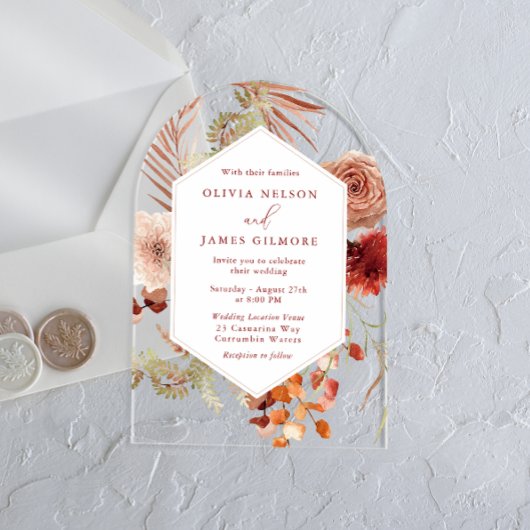 Boho Floral Lijst Modern Wedding Acryl Uitnodigingen