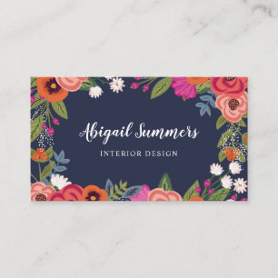 Boho Floral Lijst - Navy Blue & Coral Visitekaartje