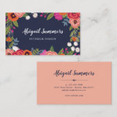 Boho Floral Lijst - Navy Blue & Coral Visitekaartje (Voorkant / Achterkant)