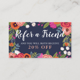 Boho Floral Lijst - Navy Blue Refer A Friend Aanbevelingskaartje