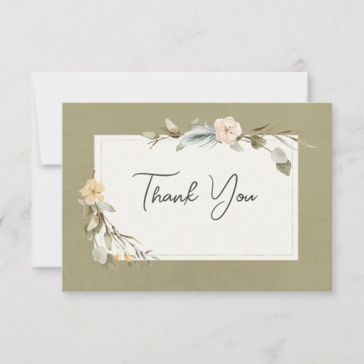 Boho Floral Lijst Sage Hartelijk dank Bedankkaart (Voorkant)