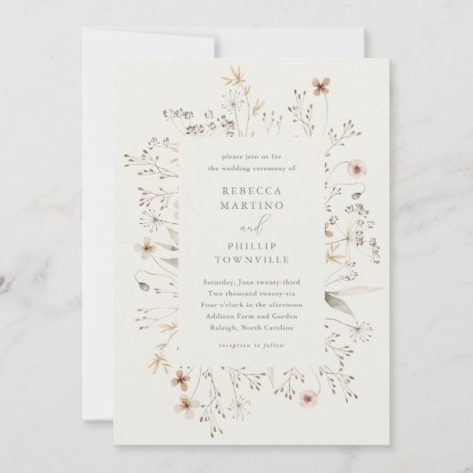 Boho Floral Lijst Wildflower Wedding Kaart (Voorkant)