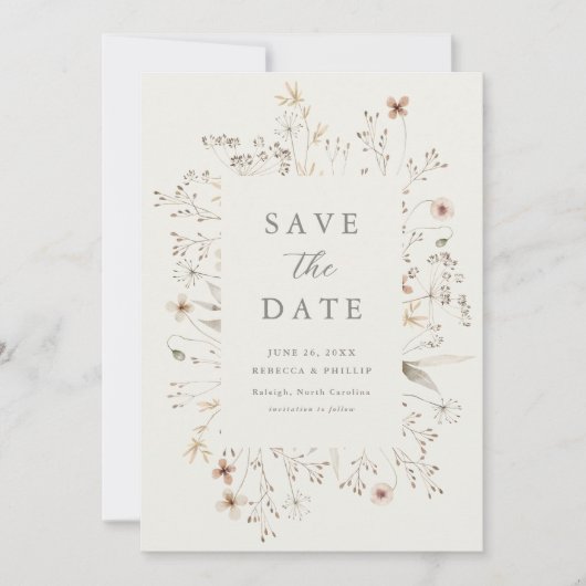 Boho Floral Lijst Wildflower Wedding Save The Date (Voorkant)