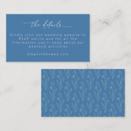 Boho Floral Line Art Blue Script Weddenschap RSVP Informatiekaartje