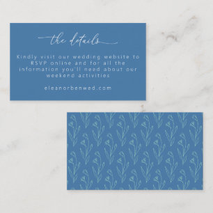 Boho Floral Line Art Blue Script Weddenschap RSVP Informatiekaartje