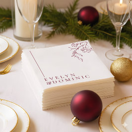 Boho Floral Line Art Burgundy Wedding Party Servet