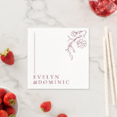 Boho Floral Line Art Burgundy Wedding Party Servet (Insitu)