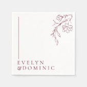 Boho Floral Line Art Burgundy Wedding Party Servet (Voorkant)