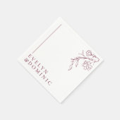 Boho Floral Line Art Burgundy Wedding Party Servet (Hoek)