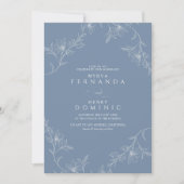 Boho Floral Line Art Dusty Blue Wedding Kaart (Voorkant)