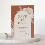 Boho Floral Line Art Terracotta Arch Save The Date<br><div class="desc">Save the date! Laat je trouwdatum bekend aan familie en vrienden met deze aanpasbare kaart, behalve de datumaankondiging. Het bevat botanische illustratie van lijnkunst en klassieke typografie. Pas deze florale sparen de datumkaart aan door uw eigen namen, datum, plaats en andere details toe te voegen. Deze boho slaat de datumkaart...</div>