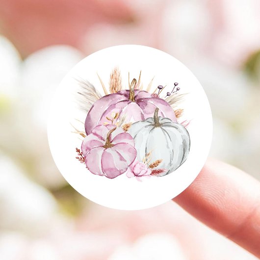 Boho Floral Little Pink Pumpkins Baby shower Ronde Sticker
