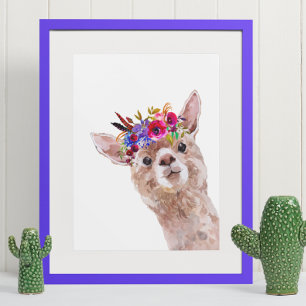 Boho Floral Llama Alpaca Nursery Child Poster