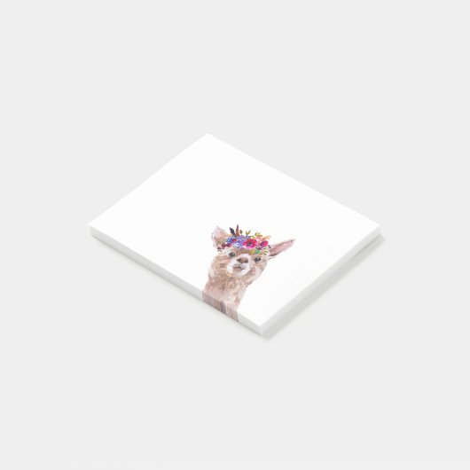 Boho Floral Llama Alpaca Waterverf Post-it® Notes (Schuin)