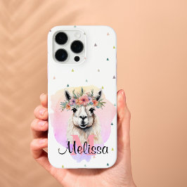 Boho Floral Llama Wildflowers Monogram iPhone 16 Pro Max Hoesje