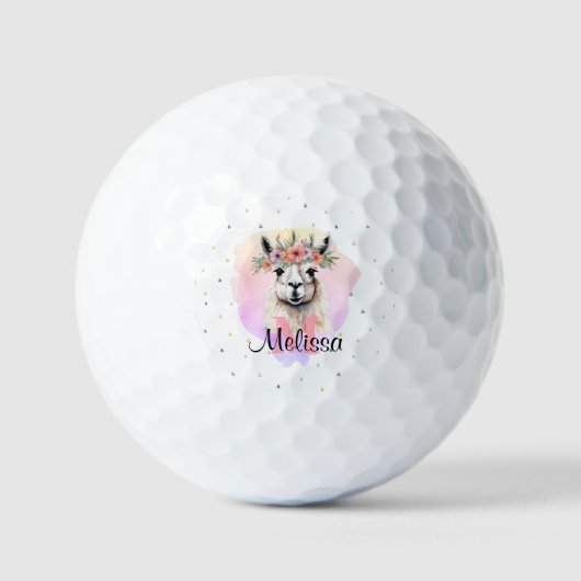 Boho Floral Llama Wildflowers Monogram  Golfballen (Voorkant)