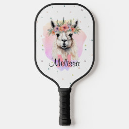 Boho Floral Llama Wildflowers Monogram Pickleball Paddle