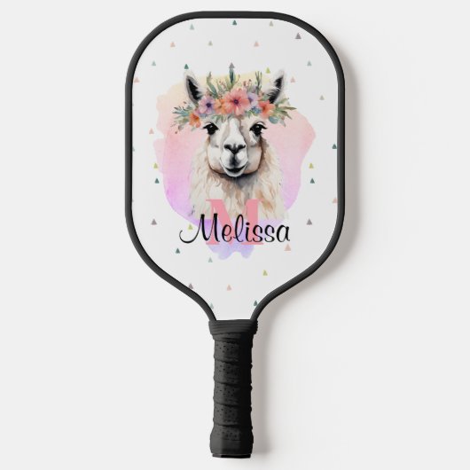 Boho Floral Llama Wildflowers Monogram  Pickleball Paddle (Achterkant)