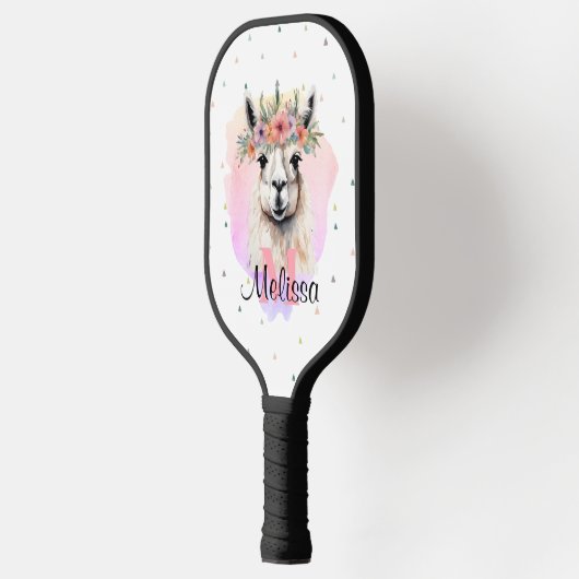 Boho Floral Llama Wildflowers Monogram  Pickleball Paddle (Links)