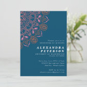 Boho Floral Mandala Blauwgroen Blauwe GraduPartij Kaart (Staand voorkant)