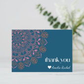 Boho Floral Mandala Blauwgroen Blue Bat Mitzvah Cu Bedankkaart (Staand voorkant)