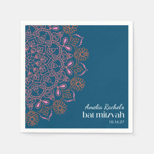 Boho Floral Mandala Blauwgroen Blue Bat Mitzvah Cu Servet
