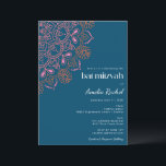 Boho Floral Mandala Blauwgroen Blue Bat Mitzvah Kaart<br><div class="desc">Boho Floral Mandala Blauwgroen Blue Bat Mitzvah Uitnodiging</div>