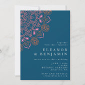 Boho Floral Mandala Blauwgroen Blue Elegant Weddin Kaart (Voorkant)