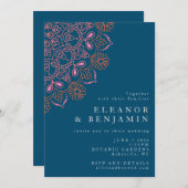 Boho Floral Mandala Blauwgroen Blue Elegant Weddin Kaart (Voorkant / Achterkant)