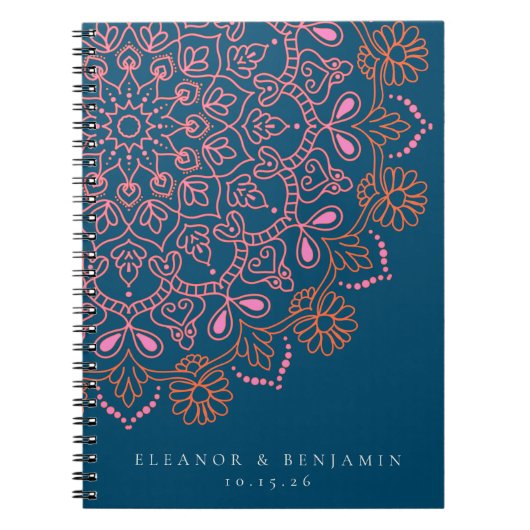 Boho Floral Mandala Blauwgroen Blue Elegant Weddin Notitieboek (Voorkant)