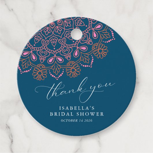 Boho Floral Mandala Blauwgroen Vrijgezellenfeest H Bedankjes Labels (Voorkant)