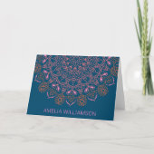 Boho Floral Mandala Blue Personalized Stationery Bedankkaart (Voorkant)