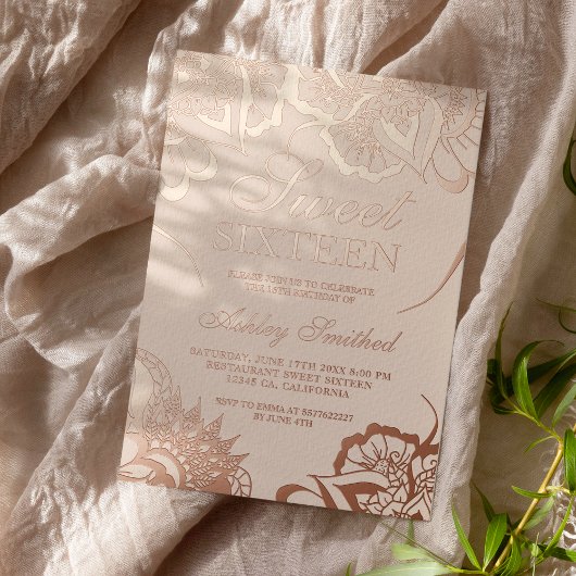 Boho floral mandala blush roze chic Sweet 16 Folie Uitnodiging
