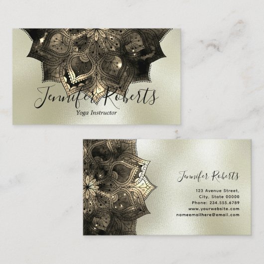 Boho Floral Mandala Chic Yoga Instructeur Goud Visitekaartje (Voorkant / Achterkant)