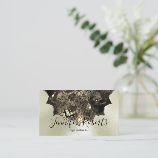 Boho Floral Mandala Chic Yoga Instructeur Goud Visitekaartje (Staand voorkant)