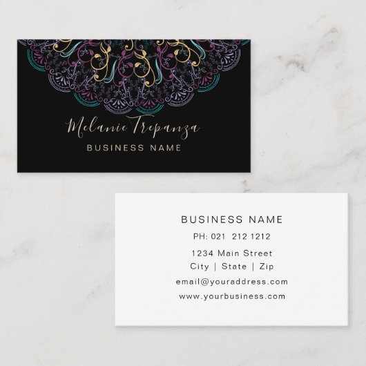 Boho floral mandala in het zwart voor professionee visitekaartje (Voorkant / Achterkant)