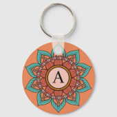 Boho Floral Mandala met Message Spot Sleutelhanger (Voorkant)