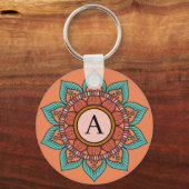 Boho Floral Mandala met Message Spot Sleutelhanger (Voorkant)