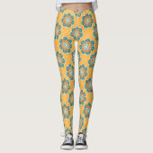 Boho Floral Mandala Tegel in Sinaasappel & Blauwgr Leggings (Voorkant)